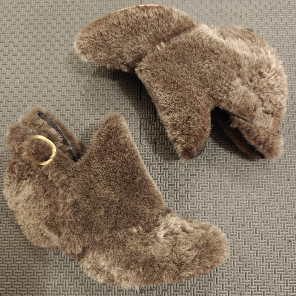 Real Leather Brown Furry Ankle Booties